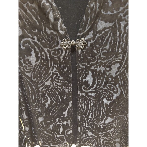 KATHIE LEE COLLECTION WOMANS L VINTAGE BLACK VELVET BURNOUT PAISLEY BLOUSE VEST - Picture 3 of 14